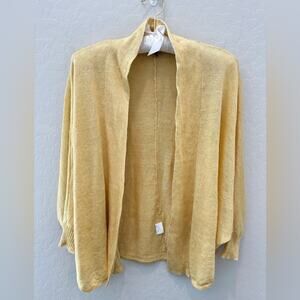 EILEEN FISHER | 100% Linen Light Yellow Lagenlook Cropped Shrug Cardigan | XS